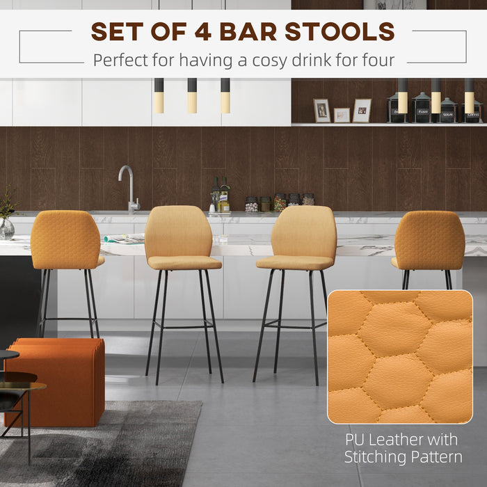 Linen-Touch Upholstered Bar Chairs Set of 4 - Comfortable Kitchen Stools with Backs and Steel Legs, Light Brown - Ideal for Dining Room and Kitchen Island Seating