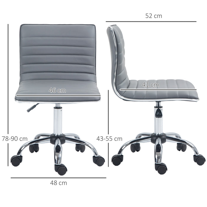 Ergonomic Armless Mid-Back Chair in PU Leather - Swivel Design with Chrome Base - Perfect for Home Office Comfort in Light Grey