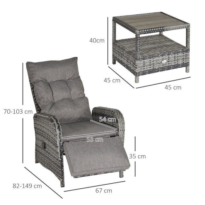 Outdoor Elegance 2-Person Rattan Wicker Chaise Lounge Set - Patio Bistro Conversation Furniture with Comfortable Cushions - Ideal for Yard, Porch, Garden in Mixed Grey