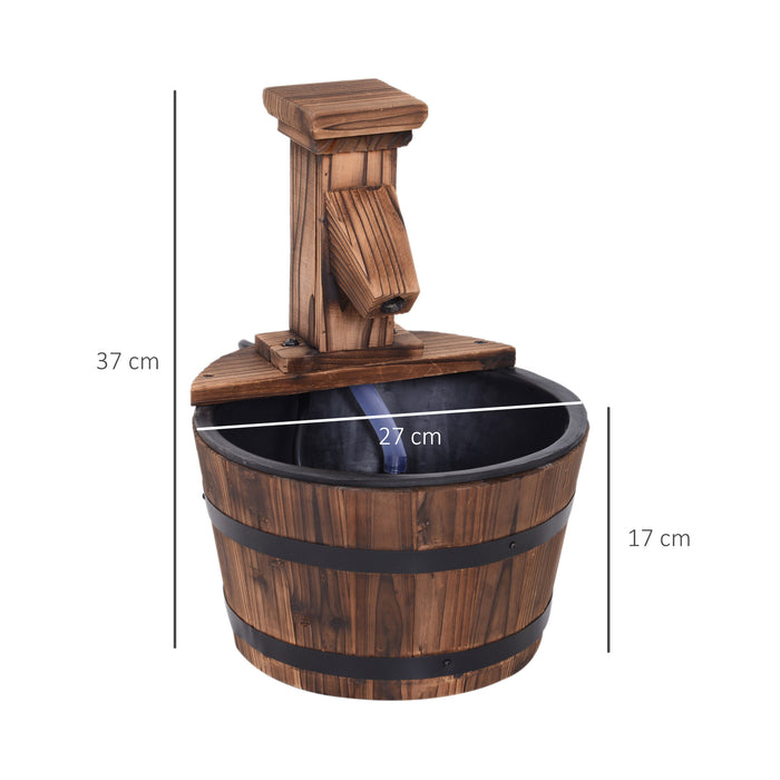 Wood Barrel Electric Pump Water Fountain - Outdoor Patio Water Feature with Rustic Charm - Ideal Garden Decor for Relaxation & Ambiance