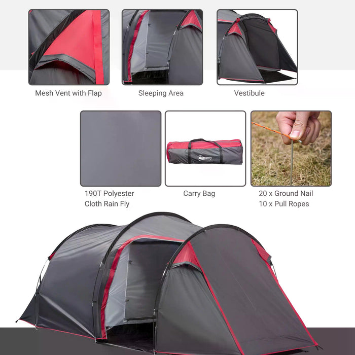 Camping Dome Tent for 3-4 Person - 2 Room Setup with Weatherproof Screen Room Vestibule, Lightweight for Backpacking - Ideal for Fishing, Hiking & Outdoor Adventures, Dark Grey