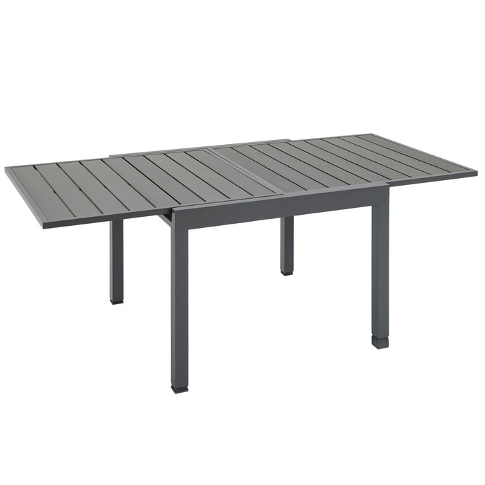 Extendable Aluminum Patio Dining Table - Weather-Resistant Outdoor Slat Table for 4-6 Guests - Ideal for Lawn Garden and Bistro Settings in Grey