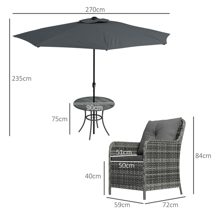 4 Seater Rattan Garden Dining Set with Tempered Glass Top - Includes Umbrella and Cushions for Outdoor Comfort - Perfect Patio Furniture for Family Meals and Entertaining