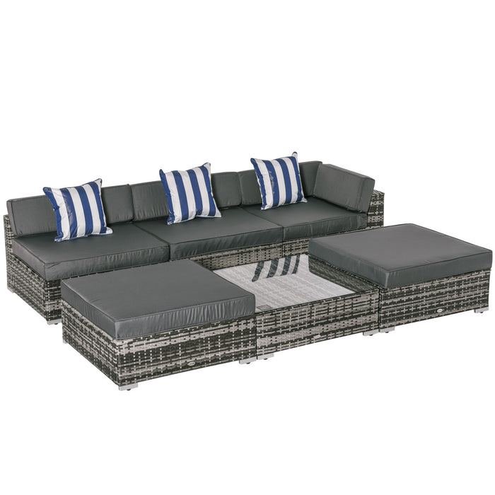 5-Seater Rattan Sofa Set with Coffee Table - Sectional Wicker Weave Outdoor Furniture Pairing in Grey - Perfect for Garden or Conservatory Comfort