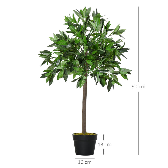 Artificial Topiary Bay Laurel Ball Trees, Set of 2 - Lifelike Decorative Greenery with Nursery Pots, 90cm Tall - Enhances Indoor & Outdoor Spaces