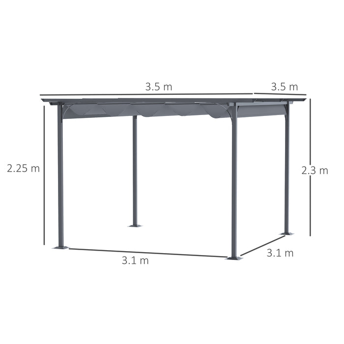 Metal Pergola Gazebo with Retractable Canopy 3.5M x 3.5M - Outdoor Sun Shade Shelter with Sturdy Frame - Ideal for Garden, Marquee Parties, BBQs, Grey