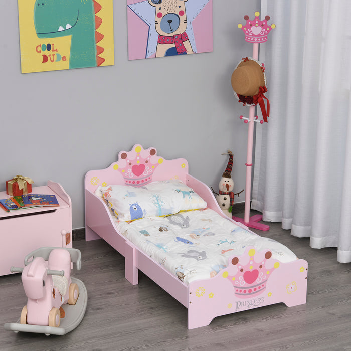 Princess-Themed Wooden Toddler Bed - Crown Motif with Safety Rails, Easy Clean Design - Ideal for Girls Aged 3-6, Charming Pink Gift