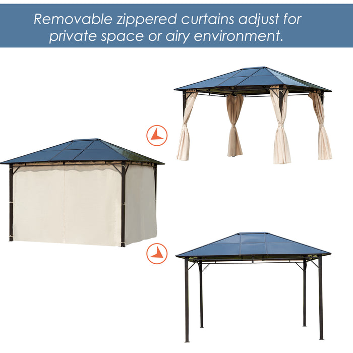 Hardtop Gazebo with Polycarbonate Roof 3.6x3m - Outdoor Garden Pavilion, Steel Frame, Removable Curtains, Brown - Ideal for Backyard Shade and Entertaining