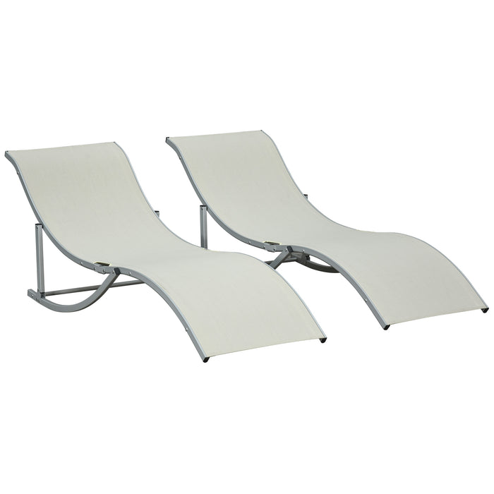 Foldable S-Shaped Lounge Chairs, Set of 2 - Reclining Sun Lounger for Outdoor, Patio, Beach, Garden in Beige - Ideal for Relaxing and Sunbathing