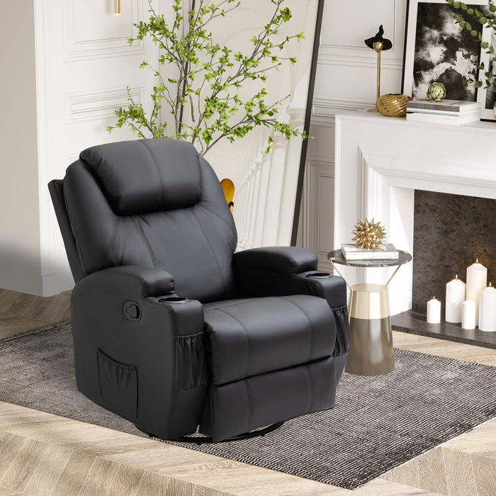 PU Leather Recliner Sofa Chair - Swivel, Massage, and Cinema-Style Armchair for Gaming and Nursing - Ideal for Relaxation and Entertainment in Black