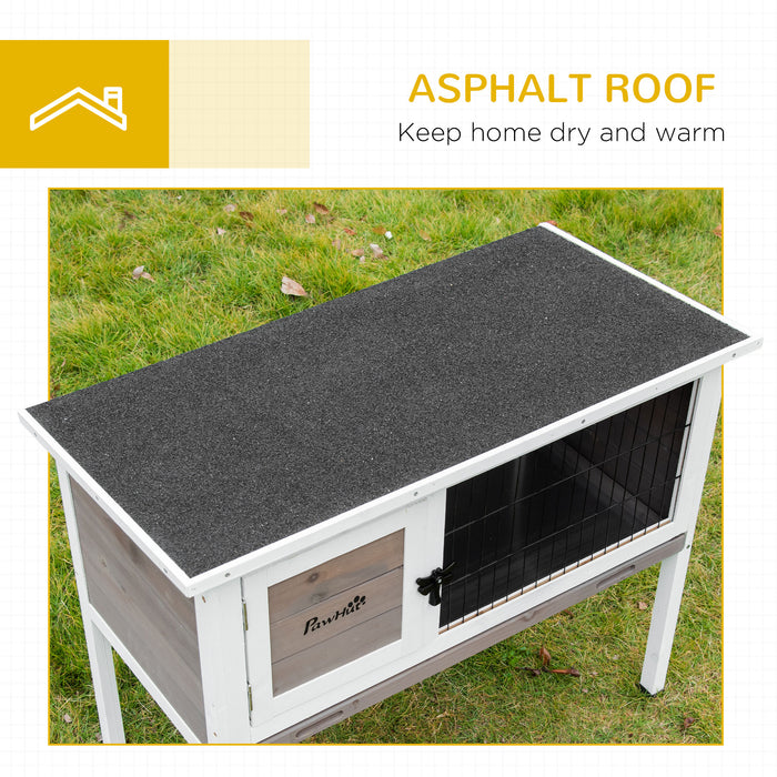 Elevated Wooden Rabbit Hutch with Asphalt Roof - Indoor/Outdoor Bunny Cage, Removable Tray - Ideal for Guinea Pigs and Small Pets, Brown