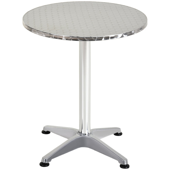 Round Aluminum Bistro Bar Table - Stainless Steel, Adjustable 70cm/110cm Heights, Ideal for Dining and Wine Pubs - Fits Indoor & Outdoor Settings