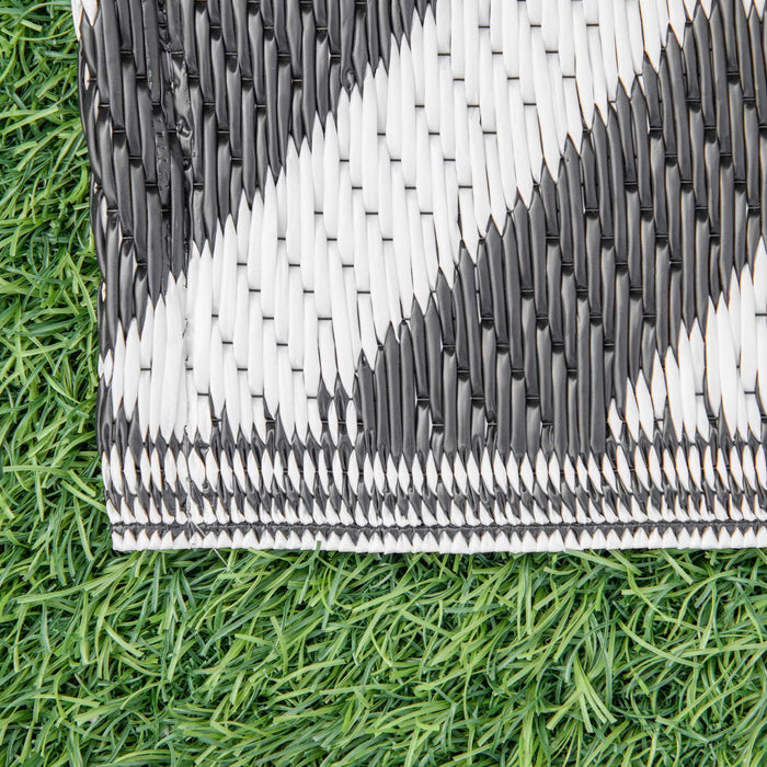 Outdoor Reversible Rug - 182 x 274 cm (6x9 ft) Plastic Straw Mat, Black & White - Perfect for RV Camping, Garden, Picnics, and Indoor Deck Use