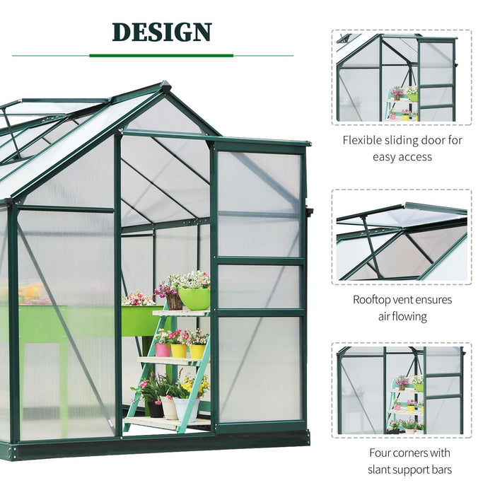Large Walk-In Aluminium Greenhouse - 6x8 ft Garden Plant Grow House with Galvanized Base and Sliding Door - Ideal for Horticulture Enthusiasts