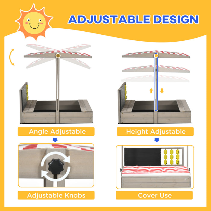 Kids Wooden Sandbox with Canopy and Seating - Perfect for Outdoor Garden Play Areas - Sun-Protected Sand Pit for Children