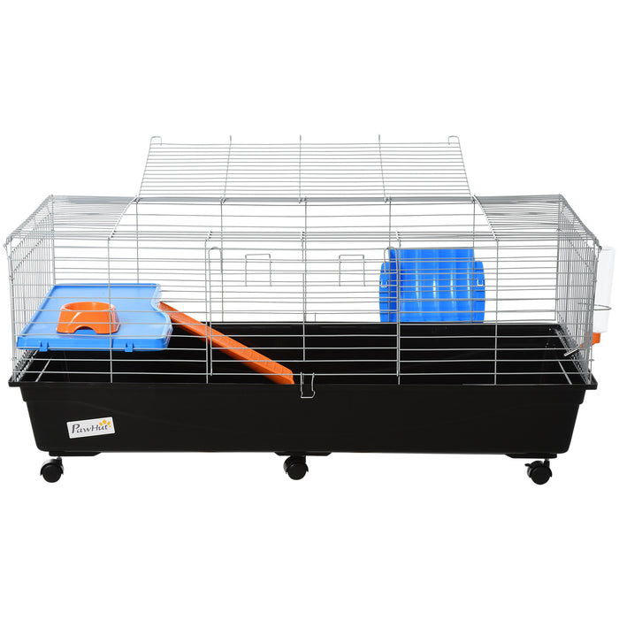 2-Tier Steel Guinea Pig Hut - Medium-Sized Dual-Level Cage with Accessories, Blue/Orange - Ideal for Small Guinea Pigs