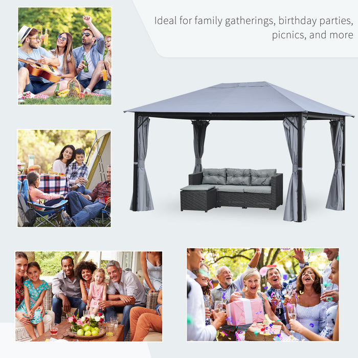 Outdoor Gazebo Canopy 4x3m - Party Tent Pavilion with Curtains and Netting Sidewalls, Grey - Ideal for Garden Patio Shelter and Entertaining