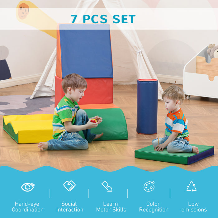 Soft Play 7-Piece Blocks - Climb & Crawl Foam Building Set for Toddlers - Safe, Non-Toxic Stacking Toys for Early Education and Active Play