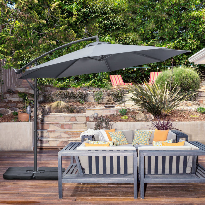 Banana Cantilever Umbrella with Crank Handle - 3m Outdoor Sun Shade Parasol, Cross Base in Dark Grey - Ideal for Garden, Patio Protection from Sun