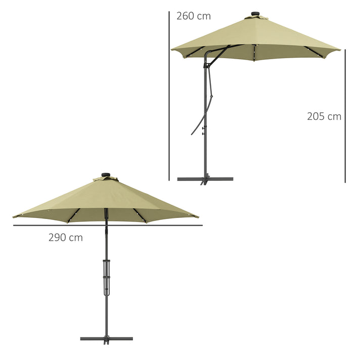 Cantilever Garden Umbrella with Solar-Powered LED Lights - 3m Outdoor Parasol, Includes Cross Base & Waterproof Cover, Beige - Ideal Shade Solution for Patios and Backyards