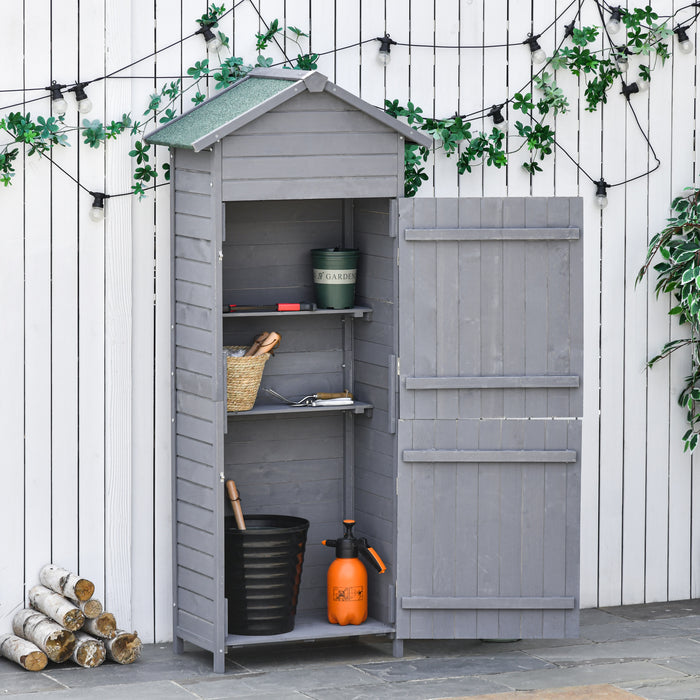 Garden Storage Solution - Wooden Tool Shed with Tilted-Felt Roof, Shelves, and Lockable Doors - Ideal Organizer for Outdoor Equipment (189x82x49cm, Grey)