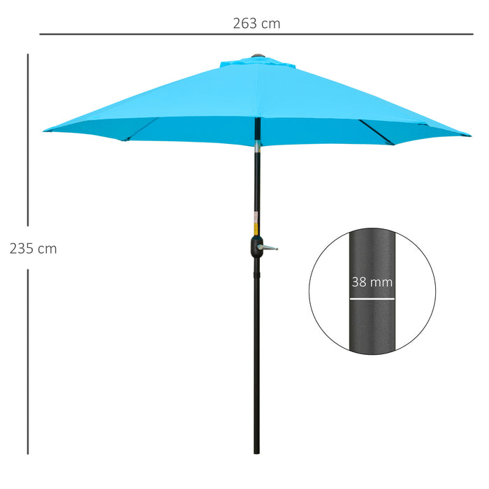 2.6M Patio Parasol Sun Umbrella - Tilt Shade Shelter Canopy with Crank, 8 Ribs, Aluminium Frame in Blue - Ideal for Outdoor Comfort and UV Protection