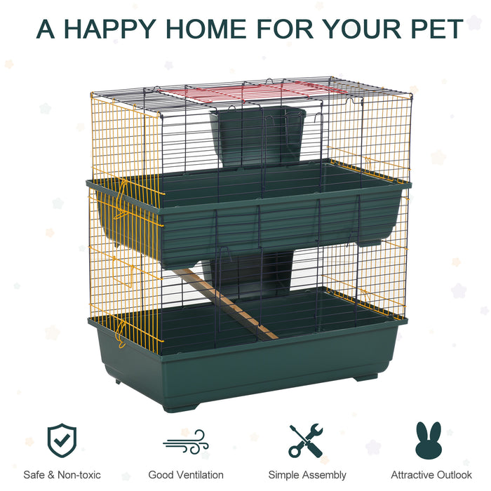 2-Story Small Animal Cage with Accessories - Spacious Pet Habitat with Three Access Doors, Ideal Play House for Chinchillas, Puppies, Guinea Pigs - 80x44x82cm Multilevel Comfort