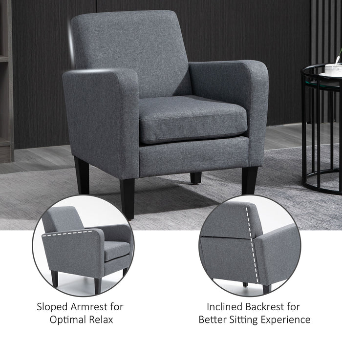 Comfortable Grey Linen Armchair with Padded Seat - Elegant Single Seating Furniture - Ideal for Living Room or Office Relaxation