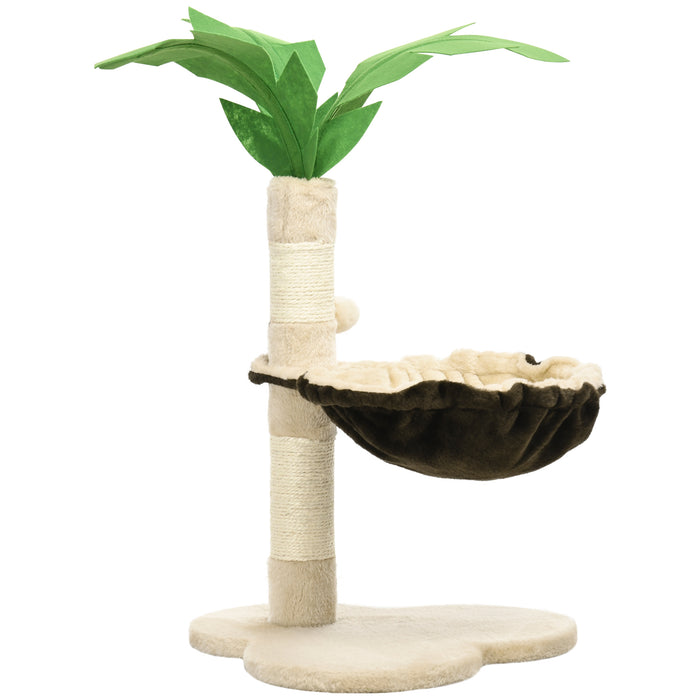 Coconut Tree Design Cat Tower - 68cm Beige Kitty Activity Center with Hammock & Sisal Scratching Post - Ideal for Playful Cats and Scratching Training