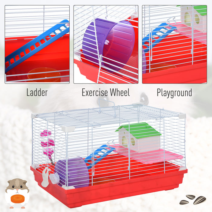 Dwarf Hamster Home Playground - Metal Cage with Built-in Tunnels, Exercise Wheel, and Water Bottle - Perfect for Pet Entertainment and Comfort