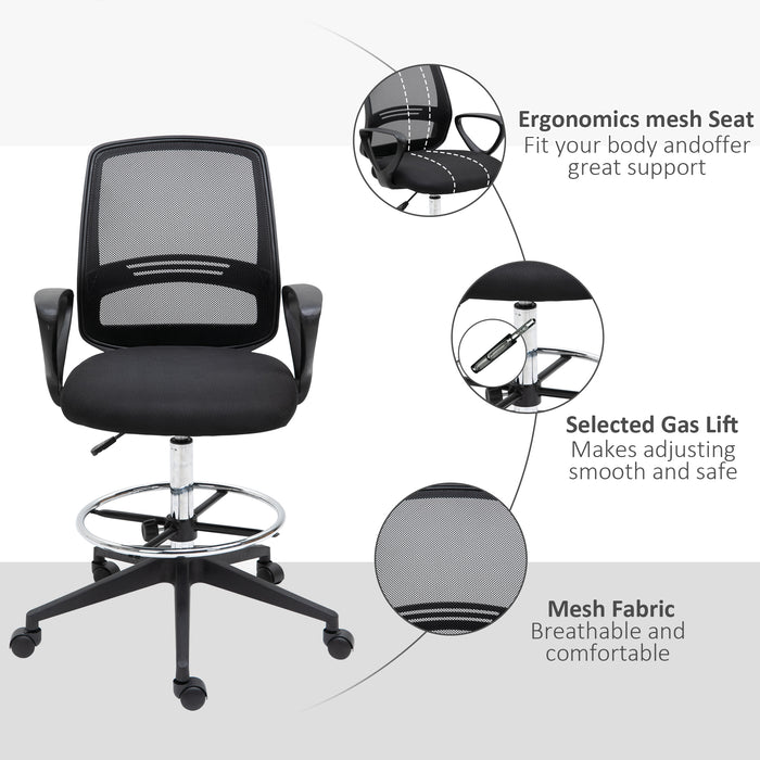 Ergonomic Mesh Back Draftsman Chair - Tall, Adjustable Height Office Seating with 360° Swivel & Footrest - Set of 5 for Design Professionals