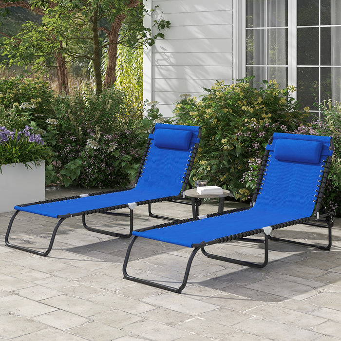 Folding Sun Lounger Chair, Set of 2 - Beach & Garden Chaise with 4 Adjustable Positions, Blue - Ideal for Camping, Relaxation & Outdoor Comfort