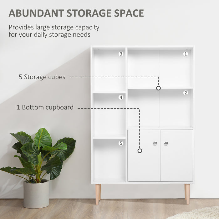 Open Bookcase with Storage Cabinet - Free-Standing Wooden Display Unit with Shelves and Two Doors - Versatile Organization for Home or Office