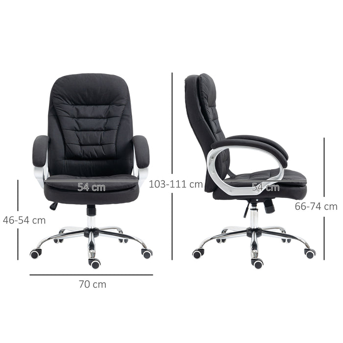 Ergonomic Task Chair with Arms and Swivel Wheels - Comfortable Linen Fabric Seating in Black - Perfect for Home Office and Computer Desks