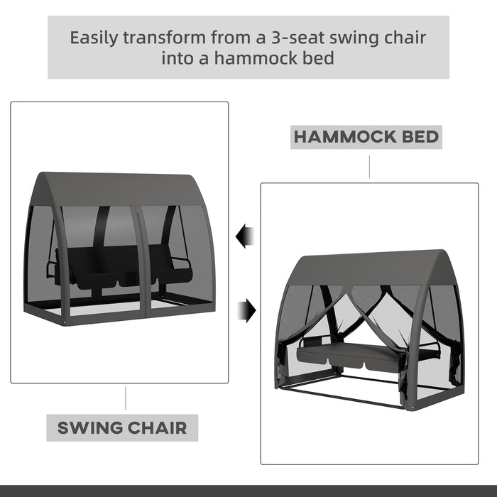 3 Seater Swing Chair with Convertible Bed Feature - Garden Rocking Bench with Water-Resistant Canopy & Mosquito Protection - Perfect for Outdoor Relaxation and Entertaining