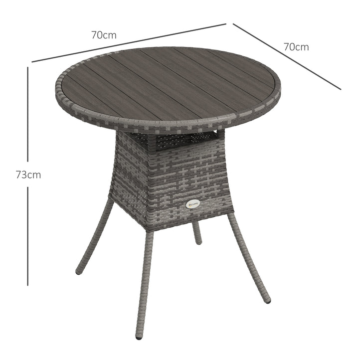 PE Rattan 70cm Outdoor Dining Table - Wood-Plastic Composite Top, Grey Patio Furniture - Ideal for Balcony & Garden Spaces