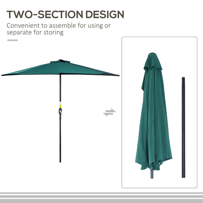 Half Parasol Balcony Umbrella - 2.7m Outdoor Shade with 5 Steel Ribs, Sturdy Construction in Green - Ideal for Garden, Patio, Balcony Spaces