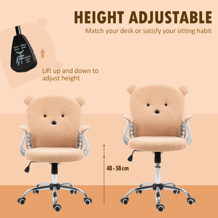 Bear Shape Fleece Office Chair with Padded Armrests - Teddy Fleece Fabric Desk Chair, Tilt & Height Adjustment - Comfortable Seating for Home Office & Remote Work