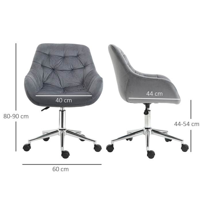 Ergonomic Velvet Swivel Chair - Comfy Adjustable Height Computer Desk Chair with Arm and Back Support - Ideal for Home Office Comfort and Posture Improvement, Dark Grey