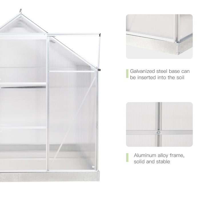 Walk-In Polycarbonate Greenhouse - 6x6 ft Aluminum Frame with Sliding Door and Adjustable Ventilation - Ideal for Growing Plants and Seedling Protection