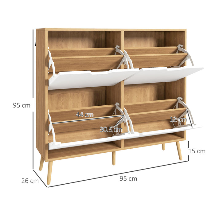 4-Drawer Shoe Storage Cabinet - Holds 16 Pairs, Natural Wood Finish - Ideal for Home Organization and Clutter Reduction