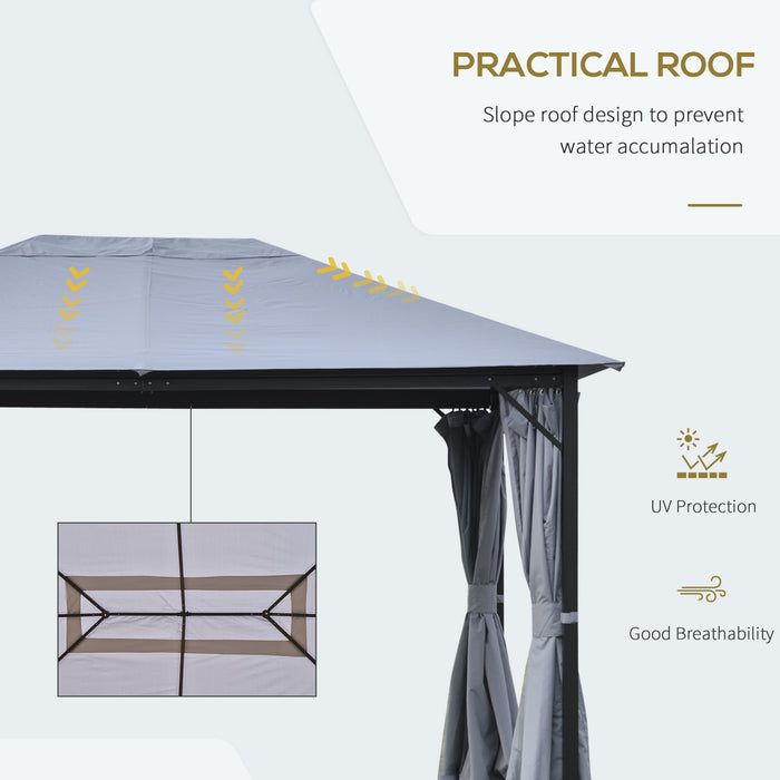 Outdoor Gazebo Canopy 4x3m - Party Tent Pavilion with Curtains and Netting Sidewalls, Grey - Ideal for Garden Patio Shelter and Entertaining