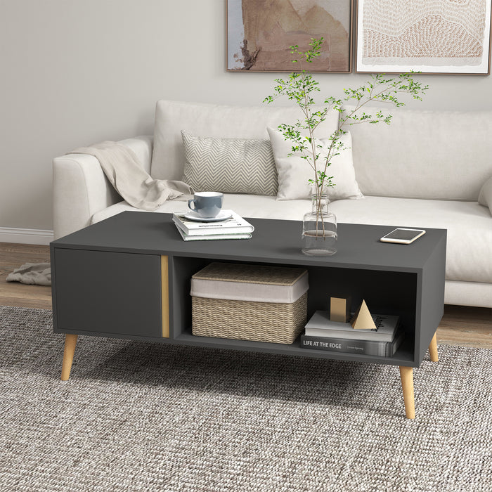 Modern Living Room Coffee Table - Rectangular Centre Table with Storage Compartments and Cabinets, 115x58x45cm, Grey - Stylish Organization Solution for Home Spaces