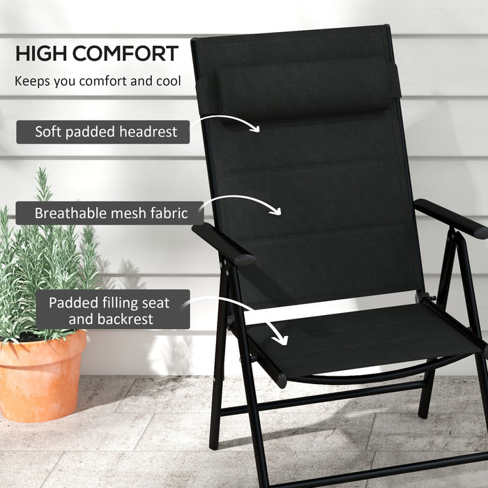 Adjustable Back Patio Folding Chairs Set of 2 - Breathable Mesh Fabric with Padded Seat & Headrest for Comfort - Ideal Garden Dining Seating Solution