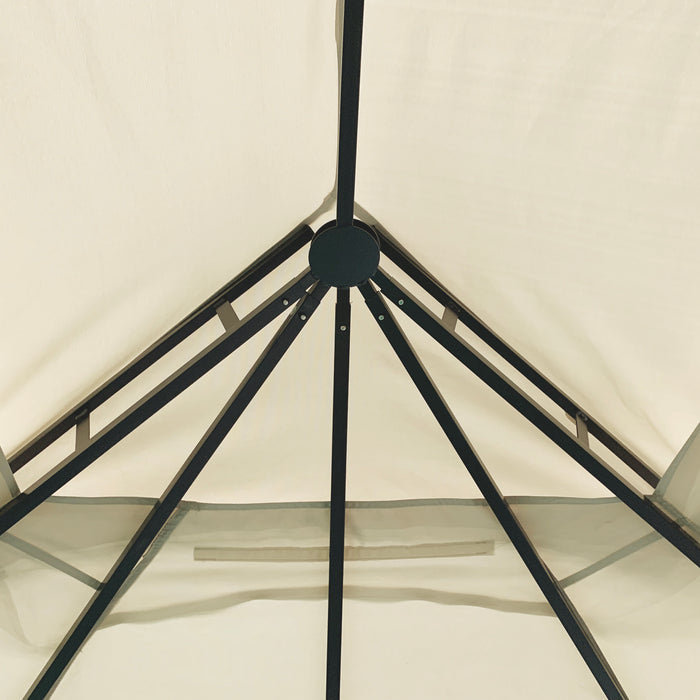 Patio Gazebo Canopy 3.7 x 3m - Outdoor Garden Tent with Double Tier Roof & Mosquito Netting, Sturdy Metal Frame in Beige - Ideal for Backyard Shade and Bug Protection