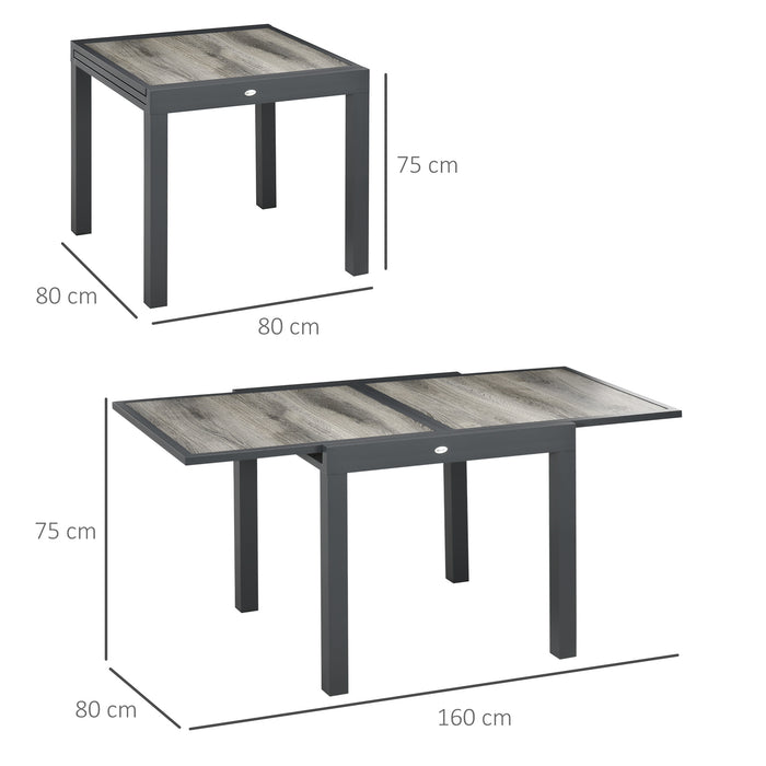 Aluminium Frame Extendable Patio Table - Rectangular Outdoor Dining Table for 6 with Durable Plastic Top - Space-Saving Solution for Garden Entertaining