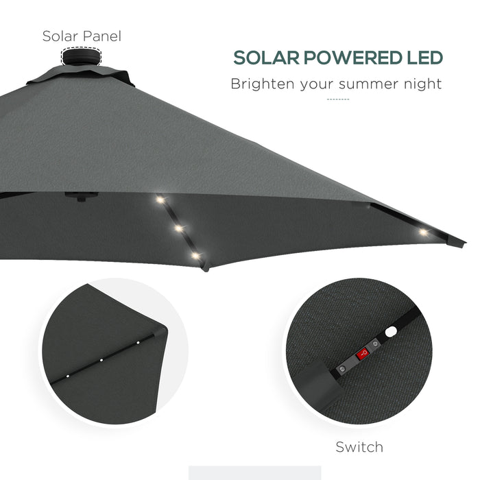 Cantilever 3m Solar LED Garden Umbrella - Waterproof with Cross Base, Dark Grey - Ideal for Outdoor Patio Shade and Ambiance