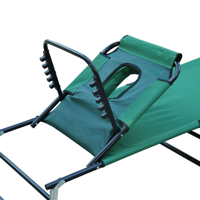 Foldable Sun Lounger with Adjustable Backrest - Comfortable Reclining Chair with Pillow & Reading Hole for Outdoors - Ideal for Garden, Beach Relaxation in Dark Green