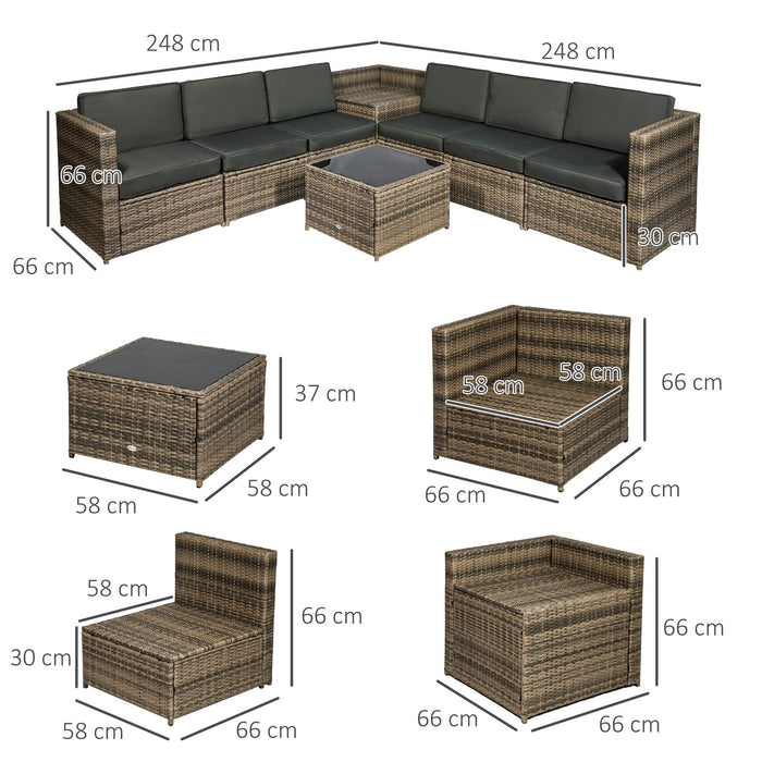 6-Seater Rattan Wicker Sofa Set - Outdoor Patio Furniture with Storage Side Table and Cushions, Mixed Brown - Ideal for Entertaining and Relaxation