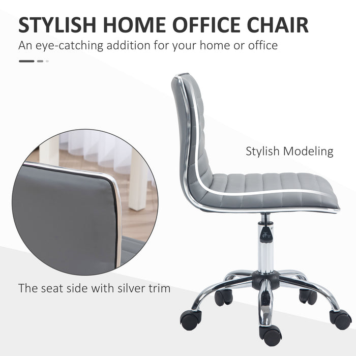 Ergonomic Armless Mid-Back Chair in PU Leather - Swivel Design with Chrome Base - Perfect for Home Office Comfort in Light Grey